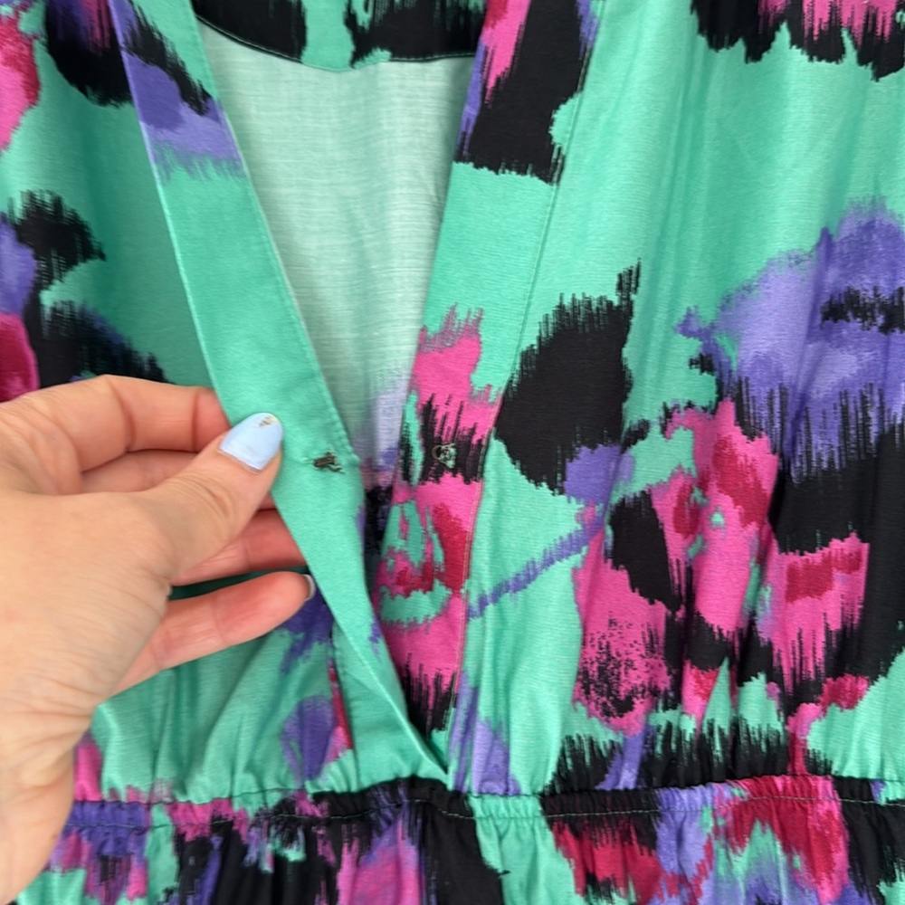 Anthropologie Mint Green Maxi Dress with Purple & Black Floral Print - Picture 7 of 16